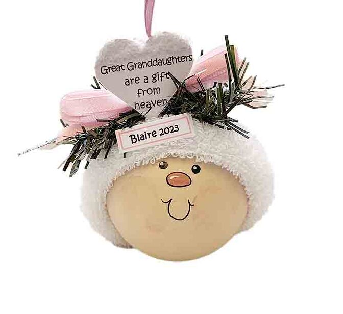 Great Granddaughters Christmas Ornament with a flesh-tone face, celebrating the special bond between generations