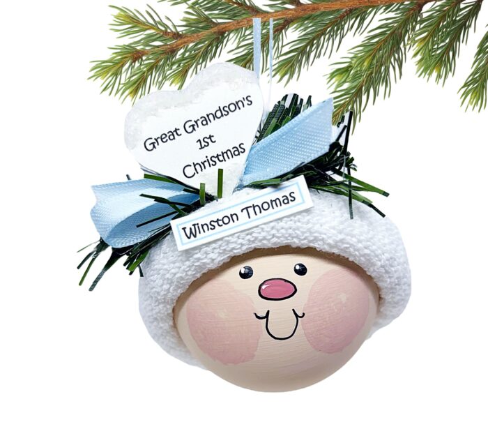 Great Grandson's First 1st Christmas Ornaments White Heart Townsend Custom Gifts BABY FACE CA23 SAMPLE - Image 2