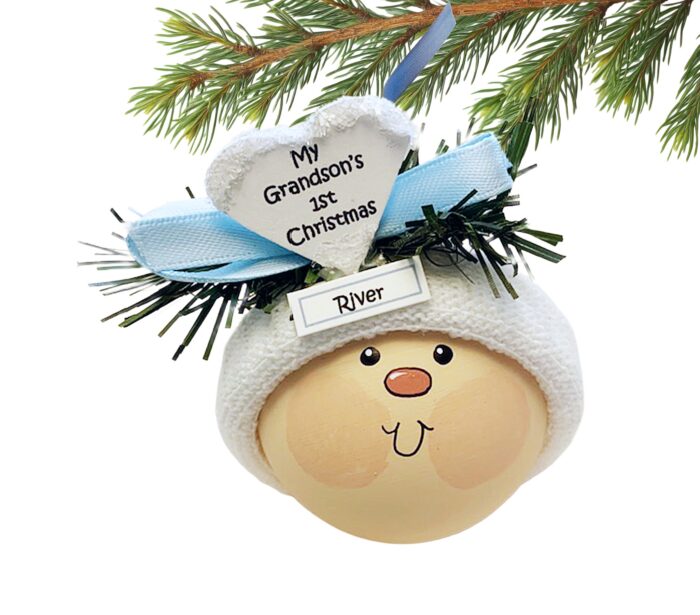 My Grandson's 1st First Christmas Ornaments White Heart Townsend Custom Gifts BABY FACE CA44 SAMPLE