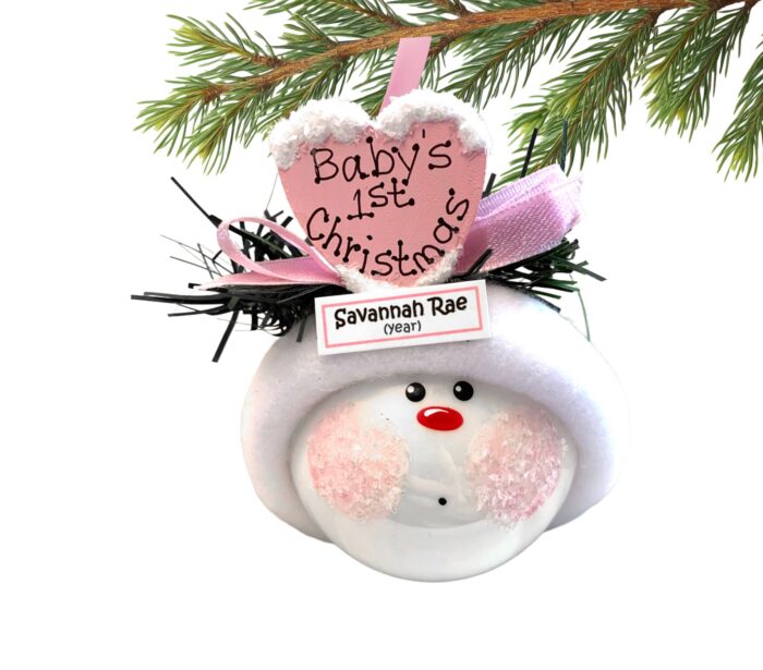 Girl Baby's 1st First Christmas Ornaments Personalized Wood Heart W/Name Townsend Custom Gifts SAMPLE