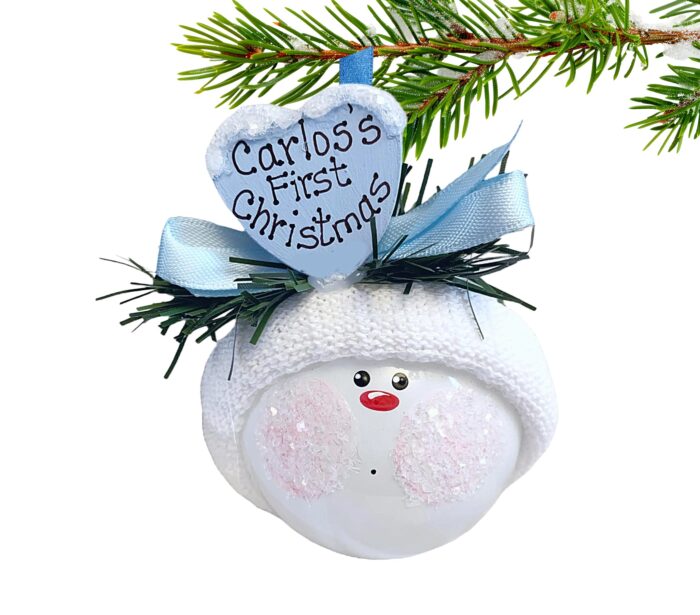 Boy Baby's First 1st Christmas Gift Ornaments Personalized Blue Wood Heart W/Name and Year