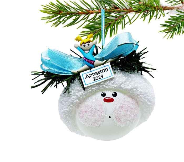 Girl Gymnast's Christmas Ornament Aqua Leotard