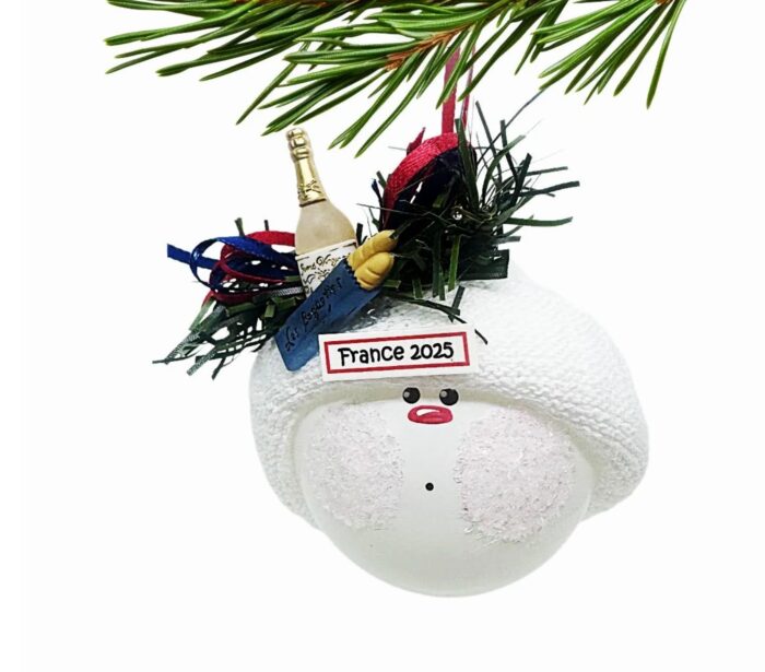France Souvenir Ornament with Champagne and Baguette