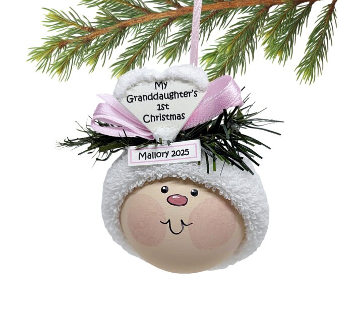 My Granddaughter's 1st First Christmas Ornaments White Heart Handmade Townsend Custom Gifts BABY FACE CA43 SAMPLE