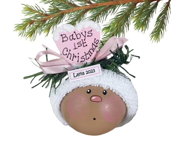 African American Baby's 1st Christmas Ornaments Wood Heart Townsend Custom Gifts Baby Girl SAMPLE