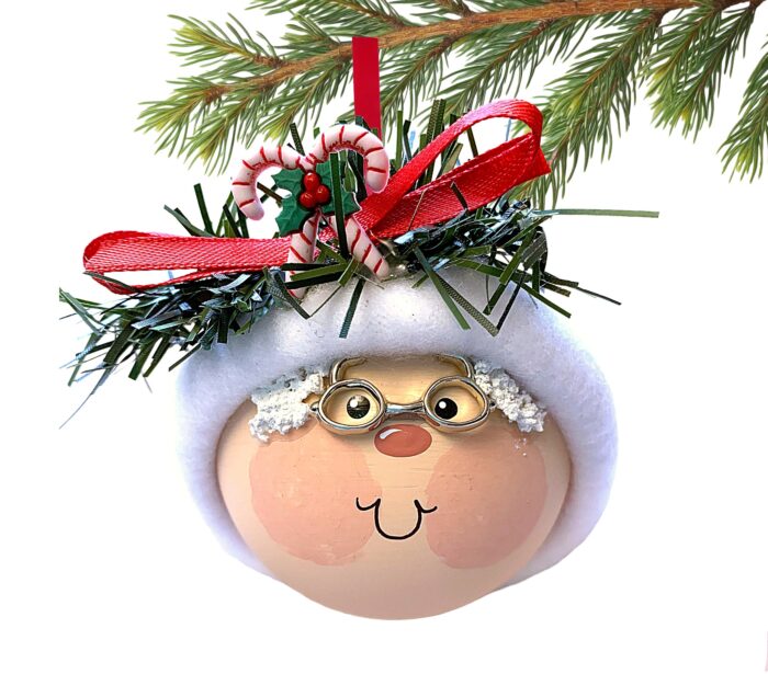 Mrs Claus Christmas Ornament with Candy Cane Embellishment
