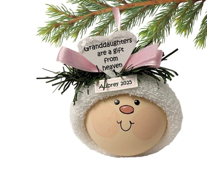 Granddaughter Christmas Gift Ornaments White Heart A Gift From Heaven Fleshtone Face CA25